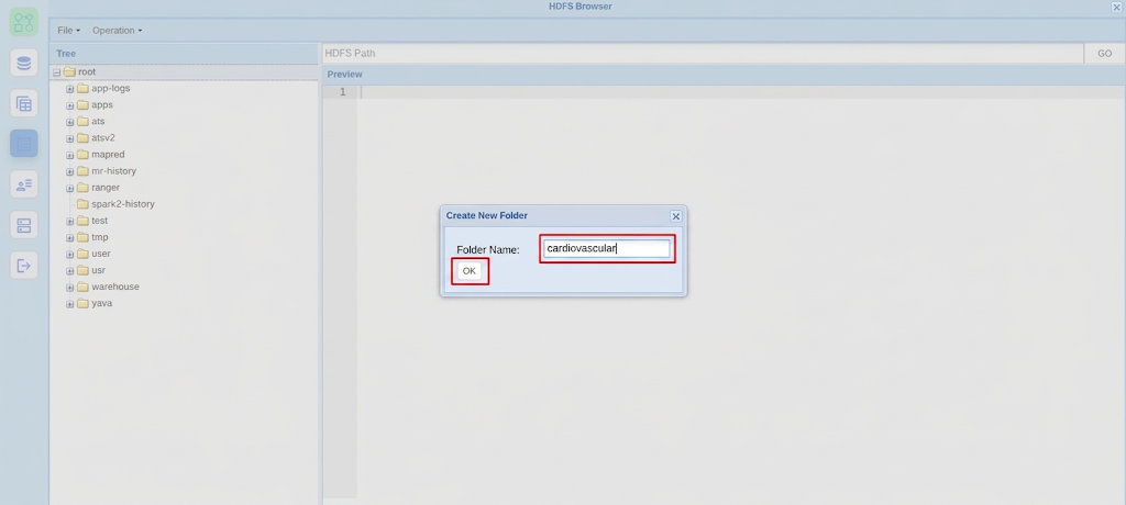 Dialog pembuatan folder baru dengan nama cardiovascular