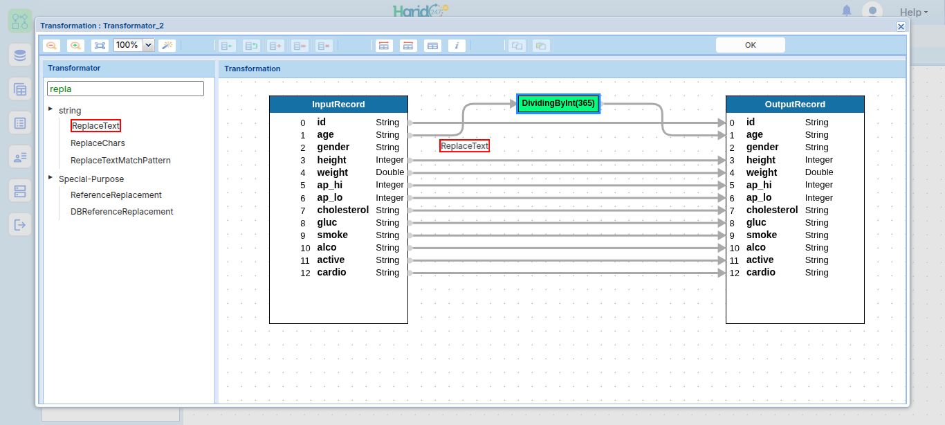 Operator ReplaceText pada panel String