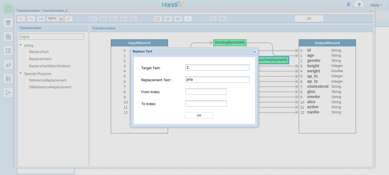 Konfigurasi ReplaceText kedua: target 2, replacement pria