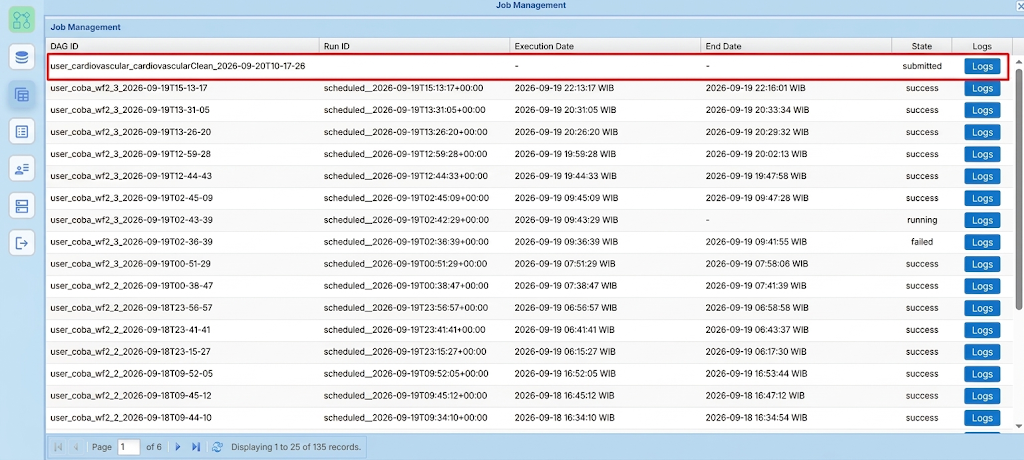 Riwayat running pada Job Management